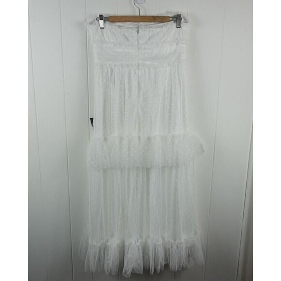 Lulus Womens Delightful Bliss White Mesh Swiss Dot Strapless Midi Dress Large - Picture 6 of 16